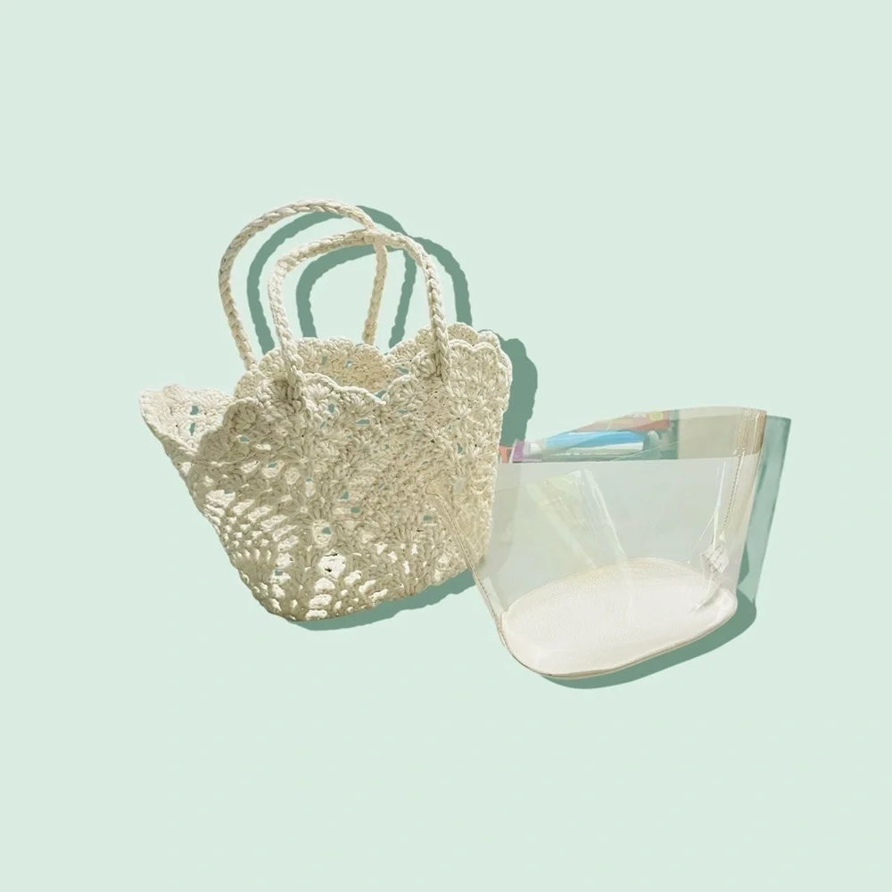 Paula Echevarría Crochet Bucket Bag Elegant Cream Crochet Tote Bag